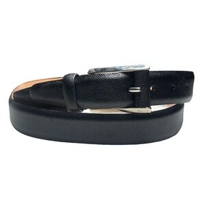Martin Dingman Belt Mens 44 Black Italian Calfskin Pebble Grain‎ Silver Buckle
